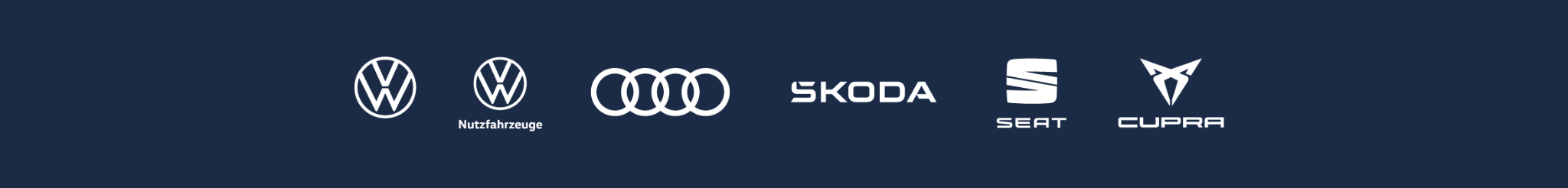 Markenlogos VW, VW Nutzfahrzeuge, Skoda, Seat, Cupra