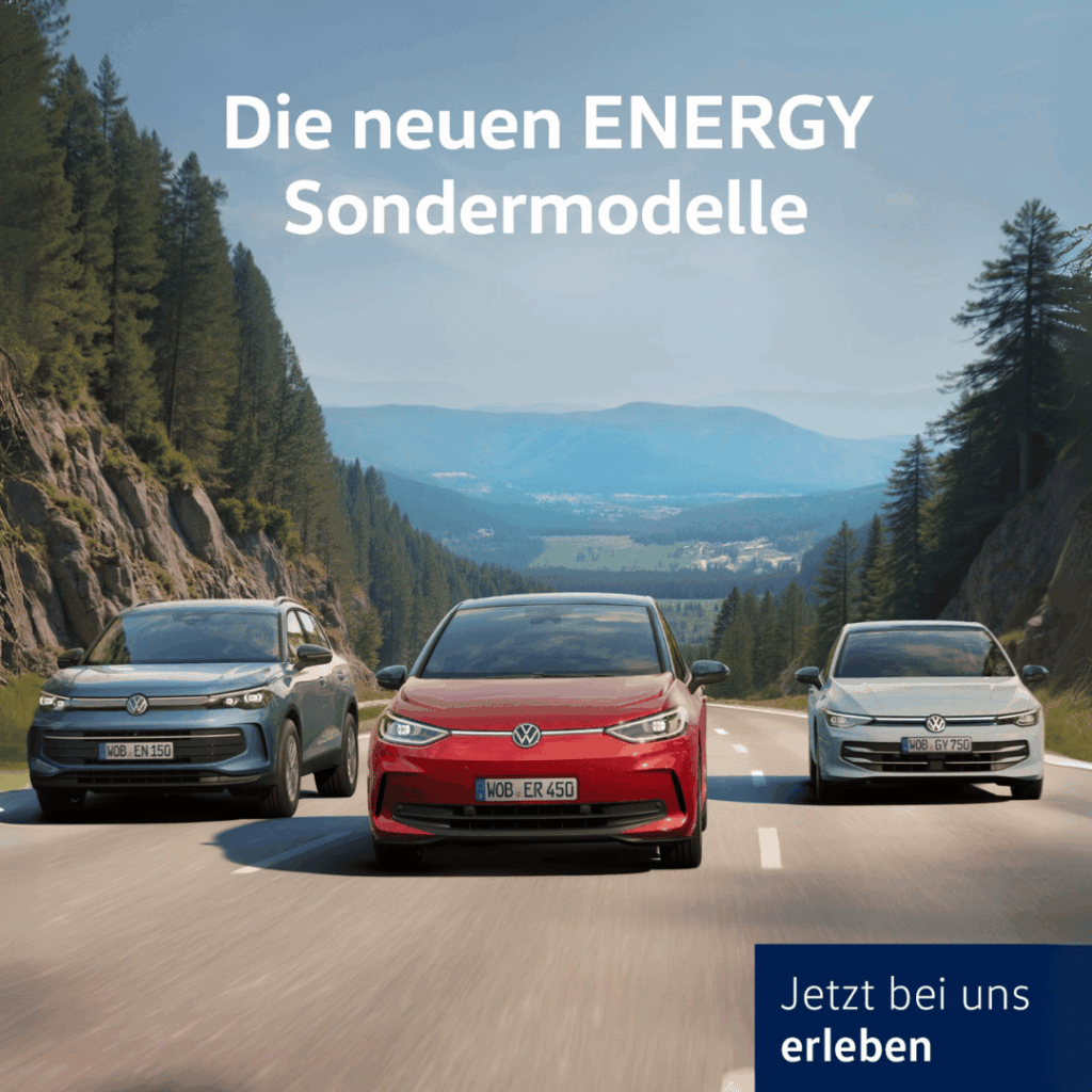 VW Tiguan, ID.3 und Golf fahrend