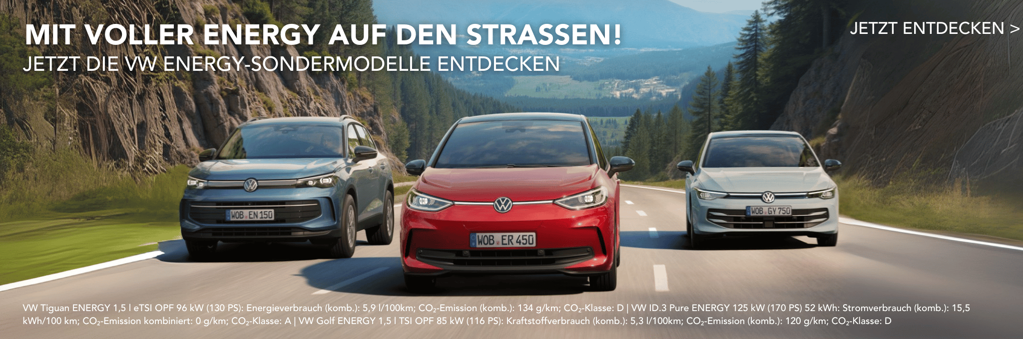 VW Tiguan, ID.3 und Golf fahrend