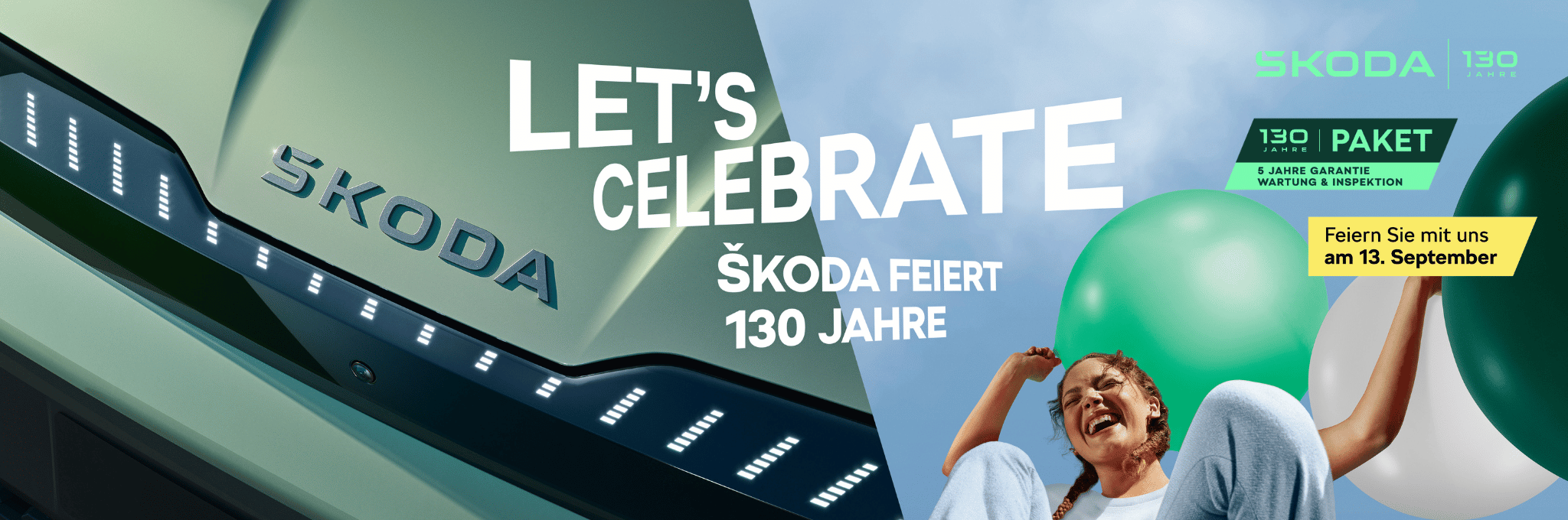 Skoda Motorhaube und Frau mit Loo