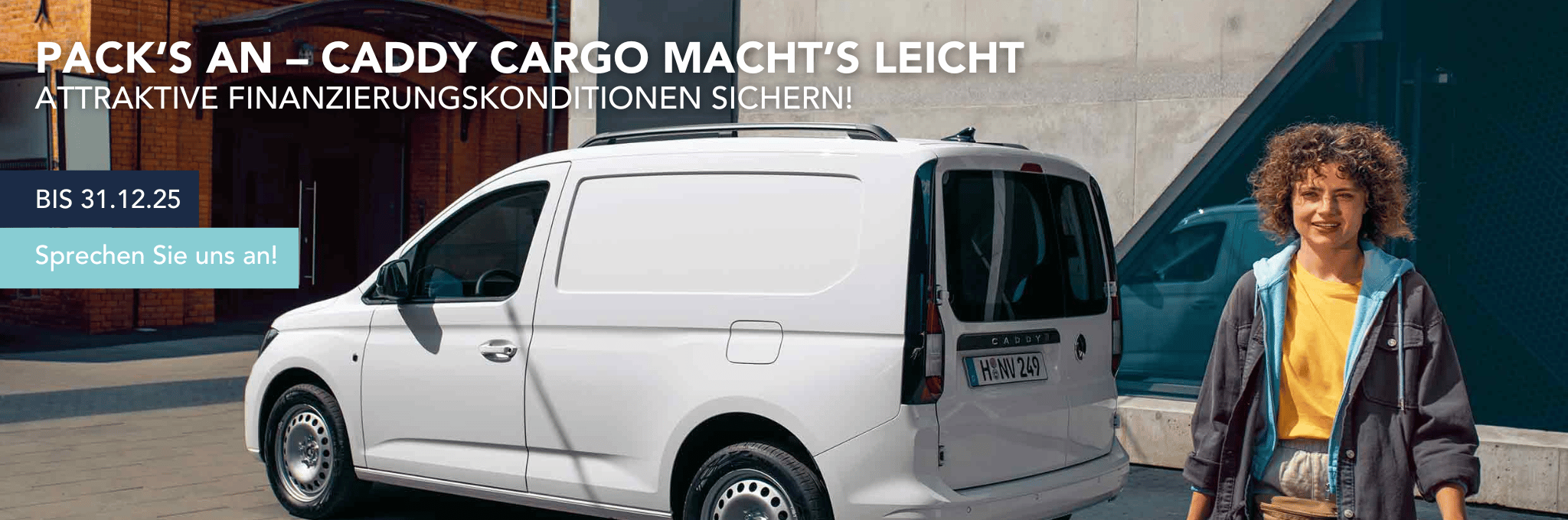 Caddy Cargo weiß mit Frau