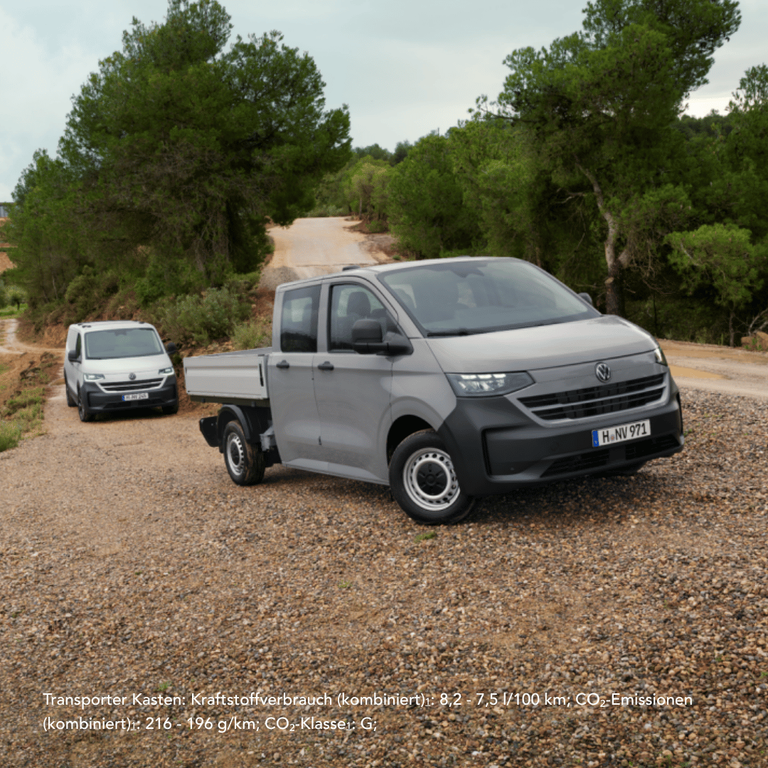 VW Transporter Pritsche und Kasten parkend